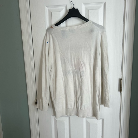 Talbots Women's Sweater Sz XL Beige Embroidered 3/4 Sleeve Floral Bird Crew - Picture 3 of 3